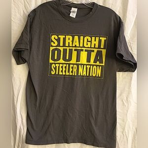 STRAIGHT OUTTA STEELER NATION men’s tee L 100% cotton/heavyweight cotton.